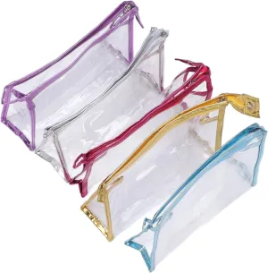 Clear Cosmetic Bag Transparent PVC Makeup Toiletry Pouch with Handle Strap for Bathroom Travel 5pcs