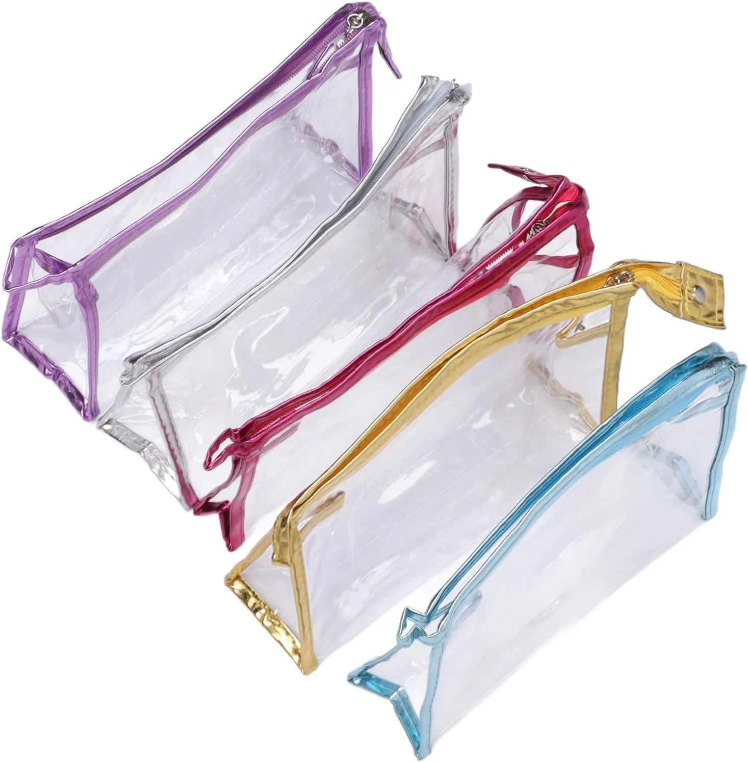 Clear Cosmetic Bag Transparent PVC Makeup Toiletry Pouch with Handle Strap for Bathroom Travel 5pcs