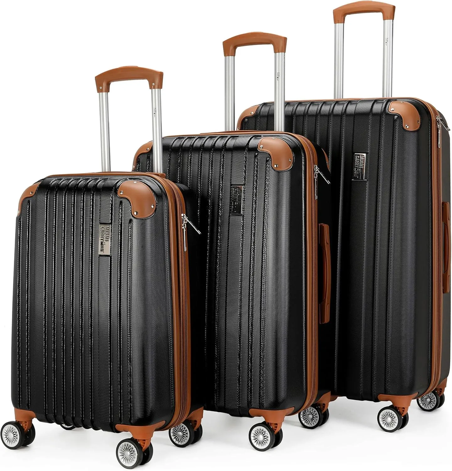 Collins 3 Piece Expandable Retro Luggage Set, Durable Lightweight PC-ABS Shell, Double Spinner Wheels (Black)