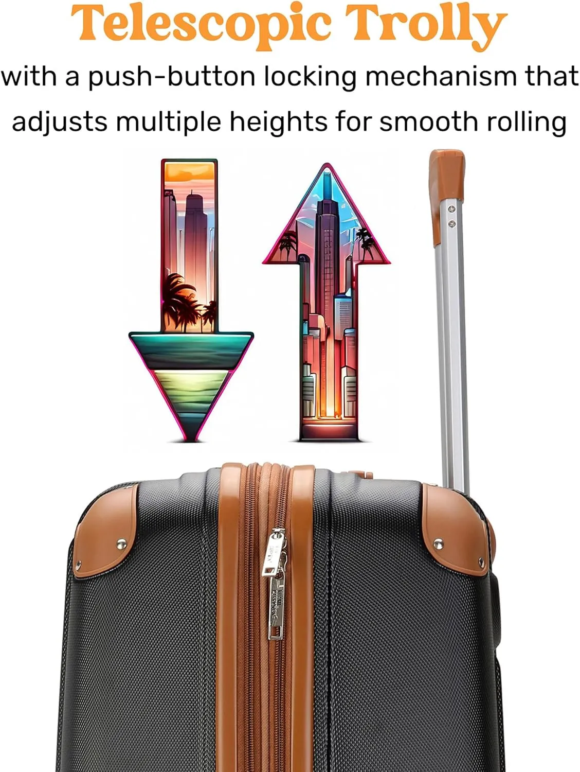 Collins 3 Piece Expandable Retro Luggage Set, Durable Lightweight PC-ABS Shell, Double Spinner Wheels (Black)
