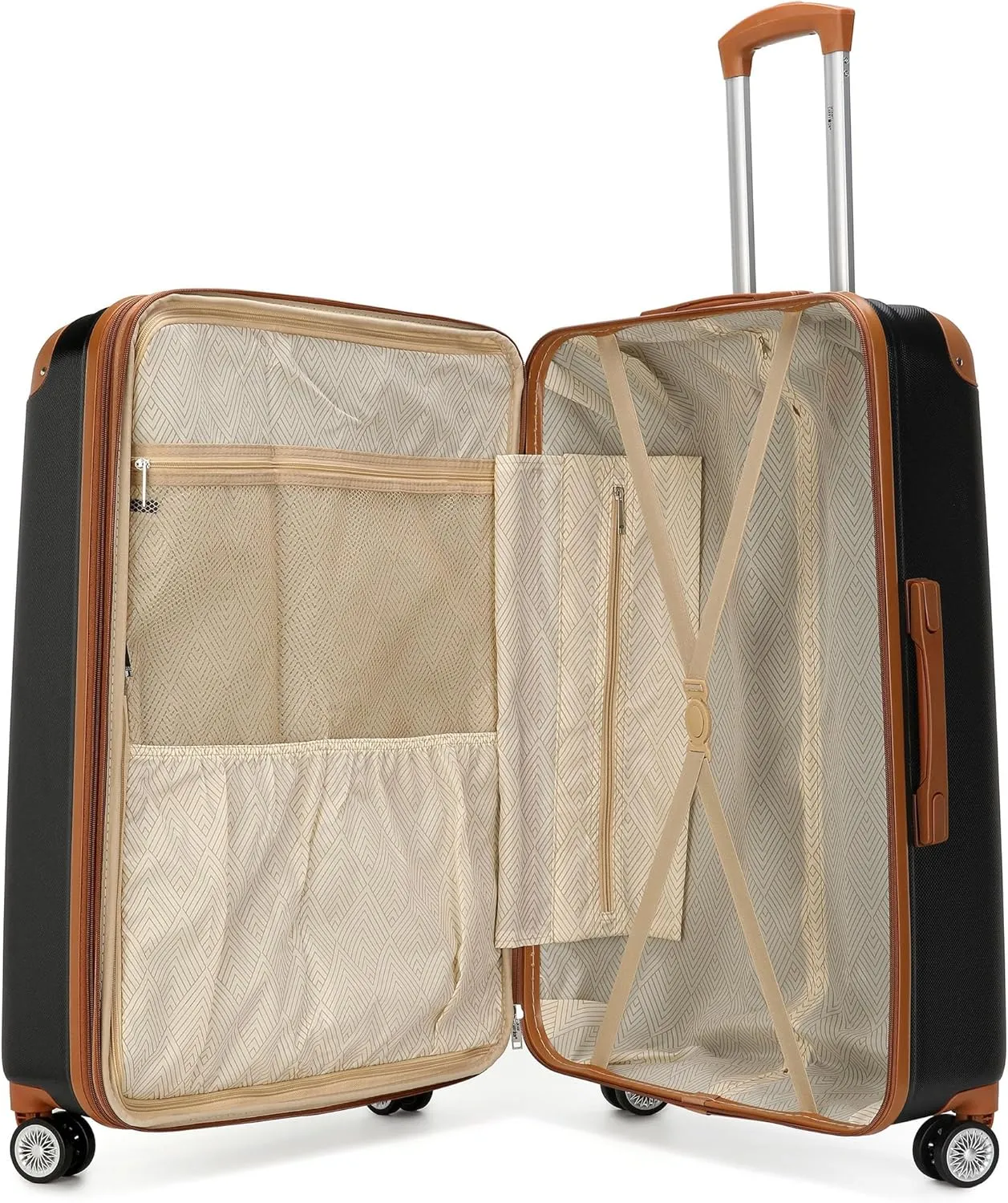 Collins 3 Piece Expandable Retro Luggage Set, Durable Lightweight PC-ABS Shell, Double Spinner Wheels (Black)