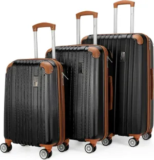 Collins 3 Piece Expandable Retro Luggage Set, Durable Lightweight PC-ABS Shell, Double Spinner Wheels (Black)