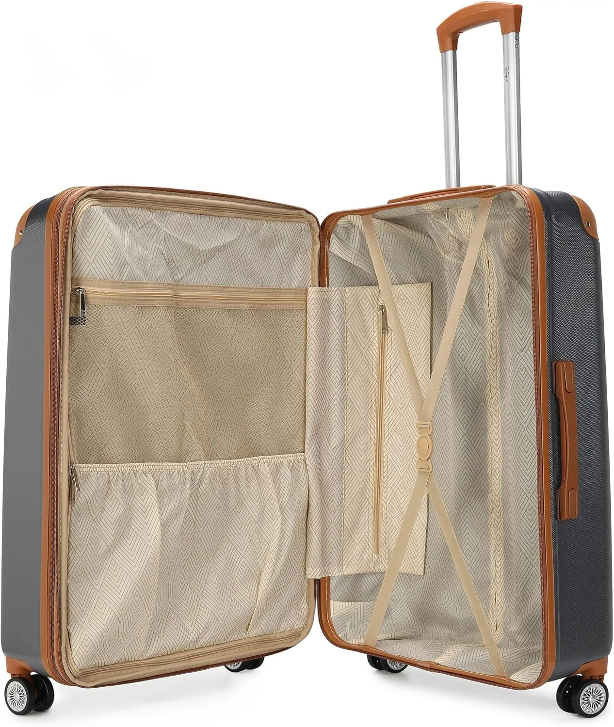 Collins 3 Piece Expandable Retro Luggage Set, Durable Lightweight PC-ABS Shell, Double Spinner Wheels (Grey)