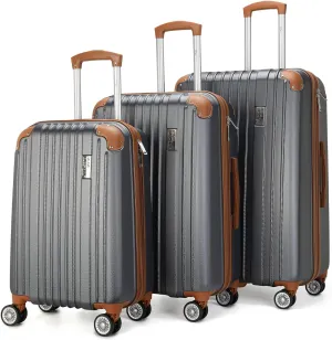 Collins 3 Piece Expandable Retro Luggage Set, Durable Lightweight PC-ABS Shell, Double Spinner Wheels (Grey)