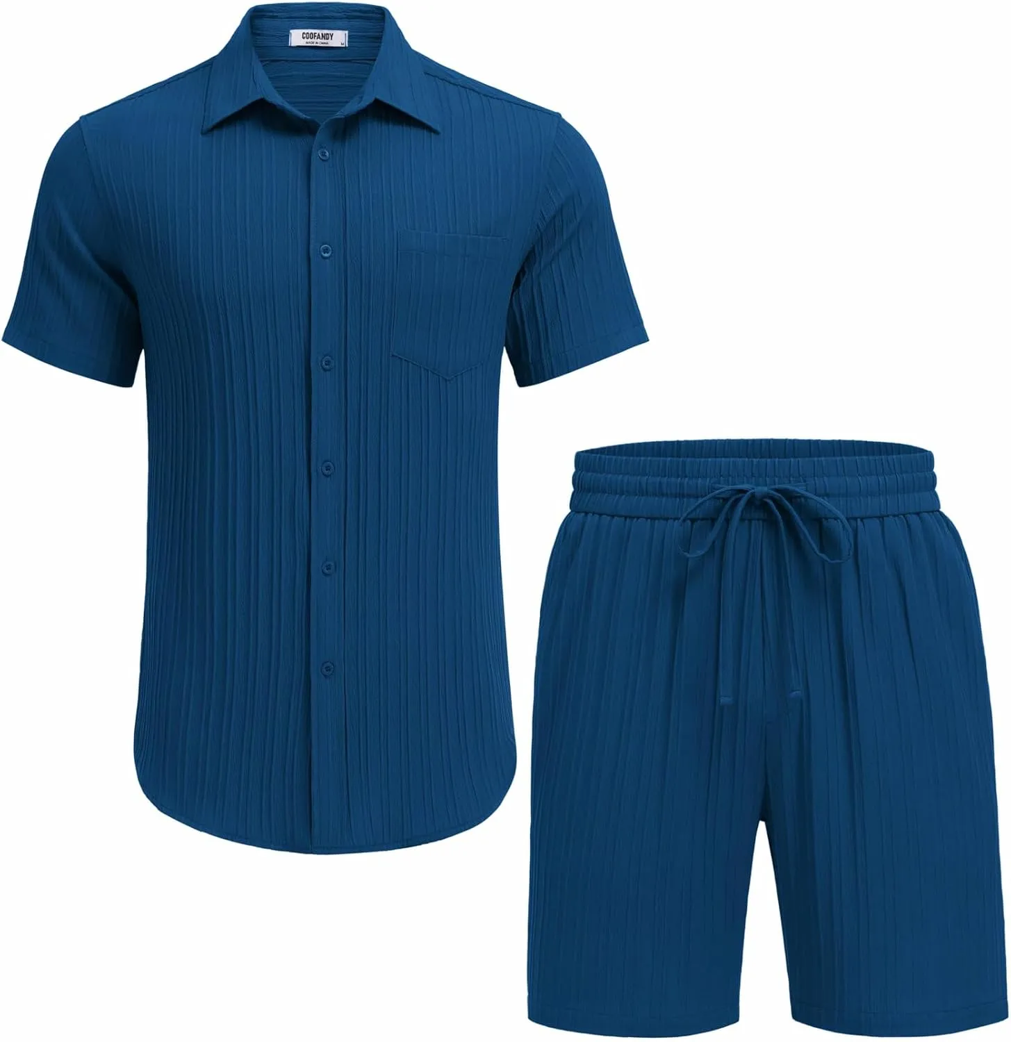 COOFANDY Mens Beach Outfits 2 Piece Sets Casual Short Sleeve Button Down Summer Textured Shirt