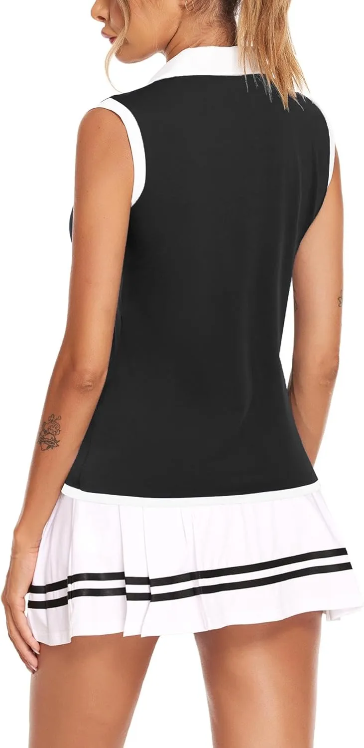 COOrun Women's Golf Polo T Shirts Lightweight Moisture Wicking Sleeveless Shirt Quick Dry Zipper Tank Top