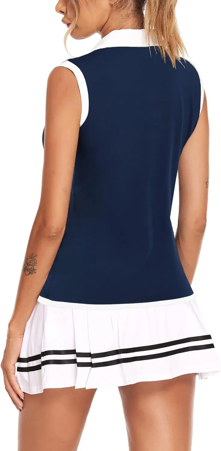 COOrun Women's Golf Polo T Shirts Lightweight Moisture Wicking Sleeveless Shirt Quick Dry Zipper Tank Top