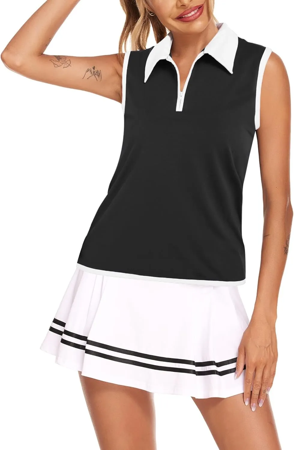 COOrun Women's Golf Polo T Shirts Lightweight Moisture Wicking Sleeveless Shirt Quick Dry Zipper Tank Top