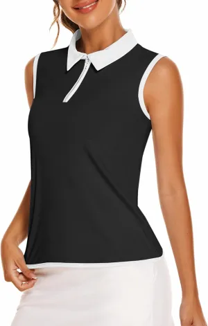 COOrun Women's Golf Polo T Shirts Lightweight Moisture Wicking Sleeveless Shirt Quick Dry Zipper Tank Top