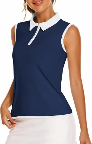COOrun Women's Golf Polo T Shirts Lightweight Moisture Wicking Sleeveless Shirt Quick Dry Zipper Tank Top