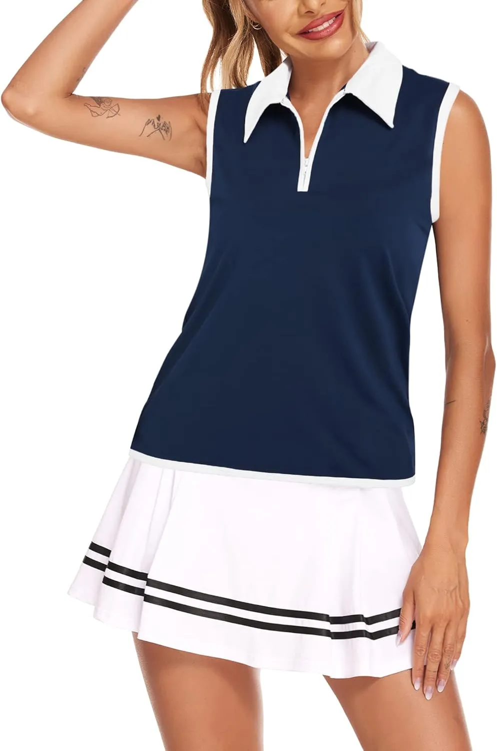 COOrun Women's Golf Polo T Shirts Lightweight Moisture Wicking Sleeveless Shirt Quick Dry Zipper Tank Top