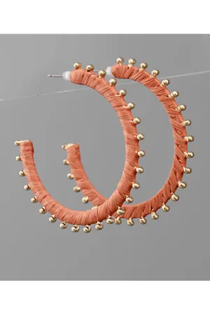 Coral Wrapped with Gold Beads Earrings