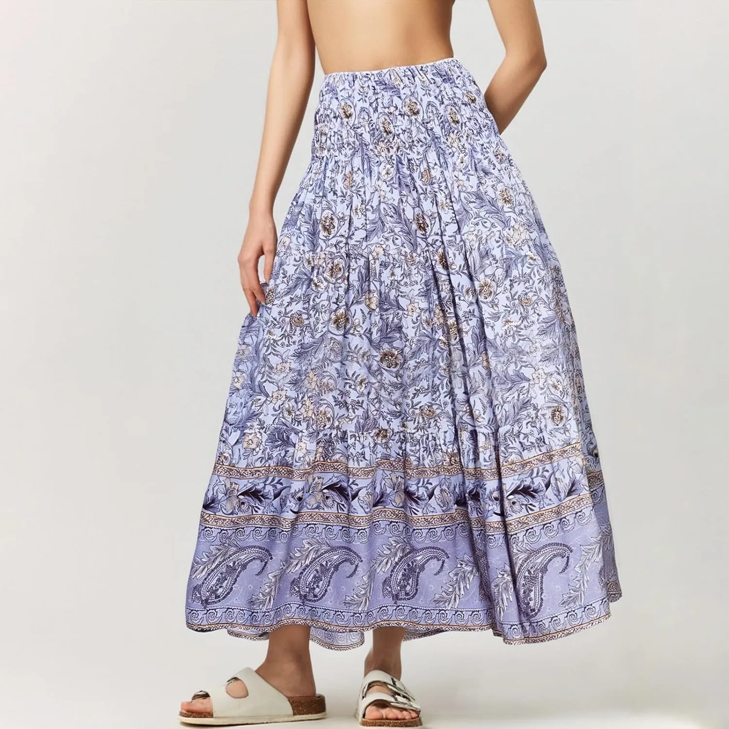COTECRAM Maxi Skirts for Women 2025 Bohemian Long Skirts Pleated Flowy High Waist Casual A Line Floral Printed Summer Skirt