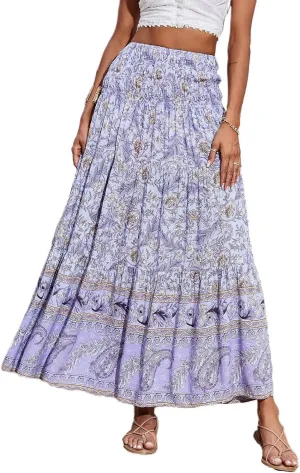 COTECRAM Maxi Skirts for Women 2025 Bohemian Long Skirts Pleated Flowy High Waist Casual A Line Floral Printed Summer Skirt