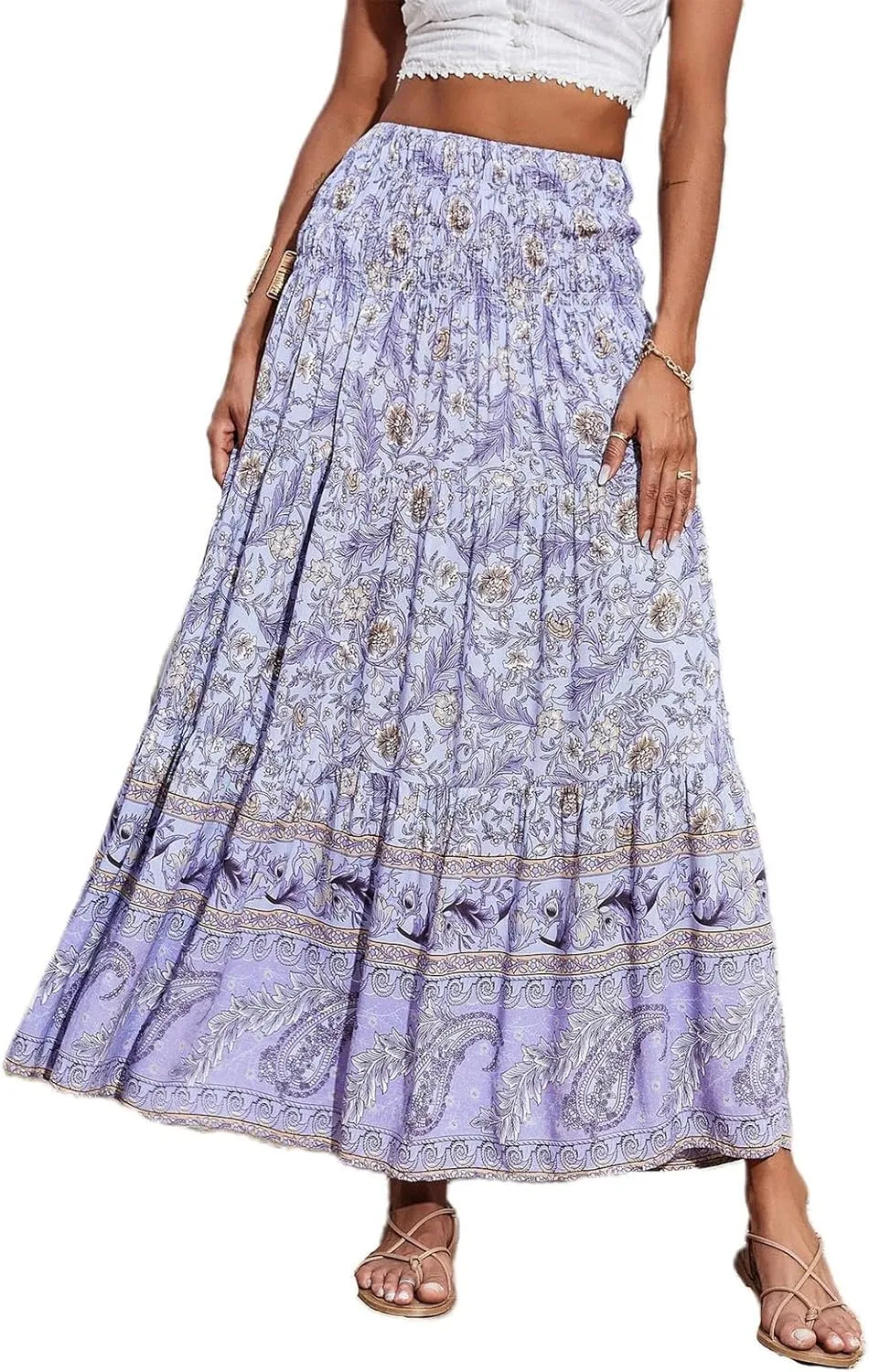 COTECRAM Maxi Skirts for Women 2025 Bohemian Long Skirts Pleated Flowy High Waist Casual A Line Floral Printed Summer Skirt