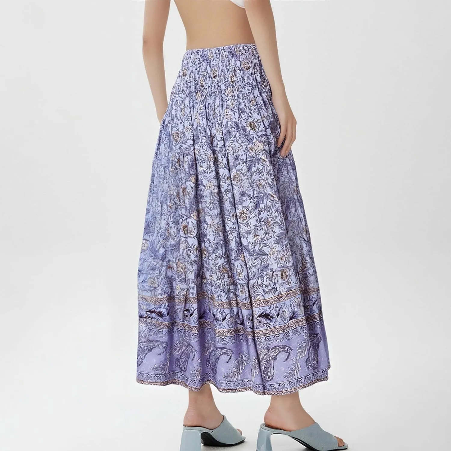 COTECRAM Maxi Skirts for Women 2025 Bohemian Long Skirts Pleated Flowy High Waist Casual A Line Floral Printed Summer Skirt