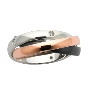 Custom Russian Diamond Women's Wedding Ring - White Gold, Rose Gold & Black Zirconium