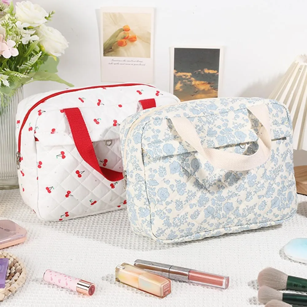 Cute Cotton Makeup Bag for Women Girls, Large Travel Cosmetic Tote, Makeup Organizer with Zipper, Toiletry Pouch, Versatile Purse for Daily Use Travel (Orchid)