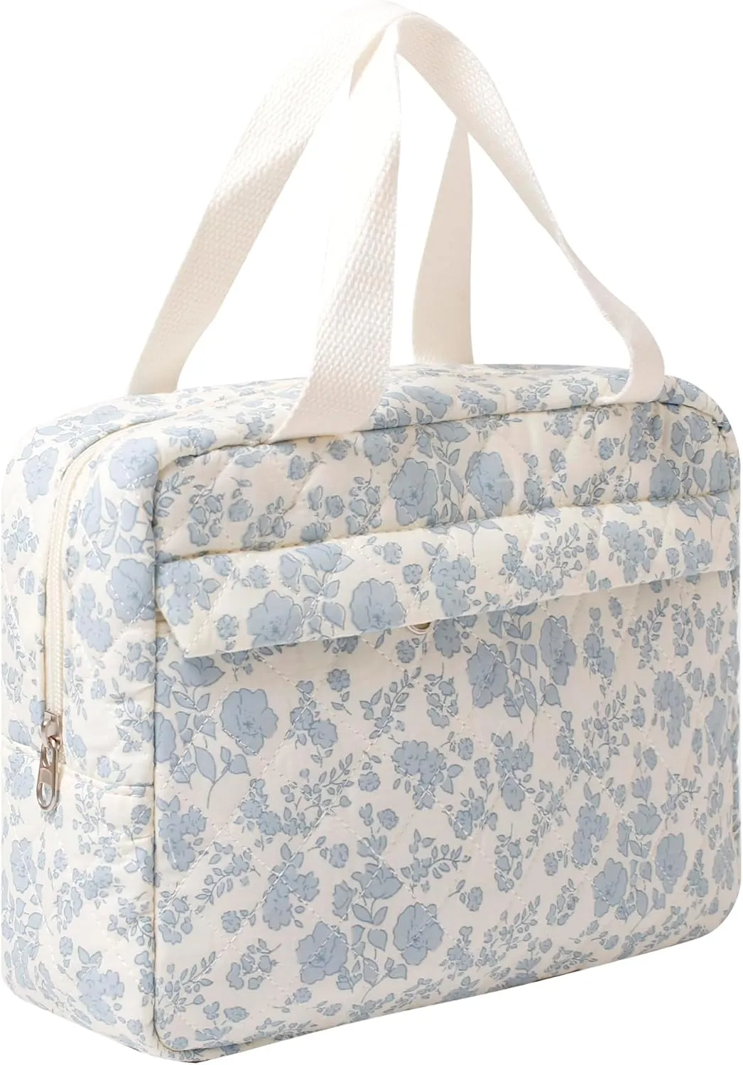 Cute Cotton Makeup Bag for Women Girls, Large Travel Cosmetic Tote, Makeup Organizer with Zipper, Toiletry Pouch, Versatile Purse for Daily Use Travel (Orchid)