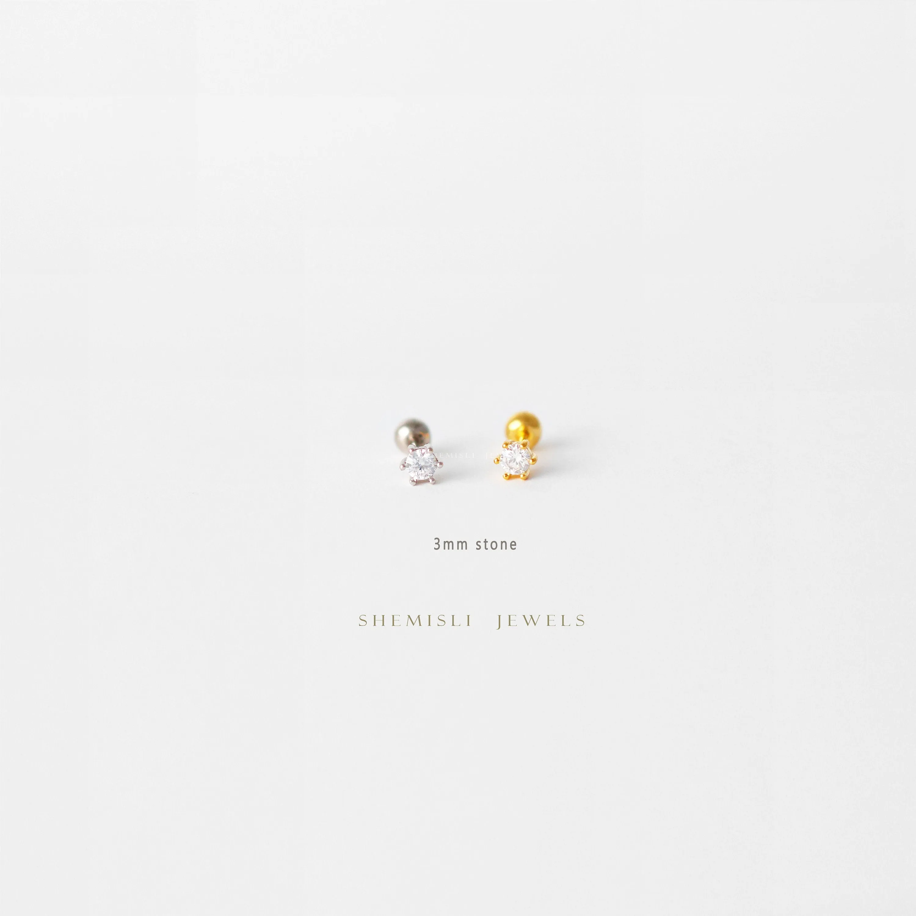 Dainty Clear CZ Studs With Screw Ball End (Type A and Type B), 2mm, 3mm, Unisex, Gold, Silver SHEMISLI - SS786, SS788 (SS178 Type B)