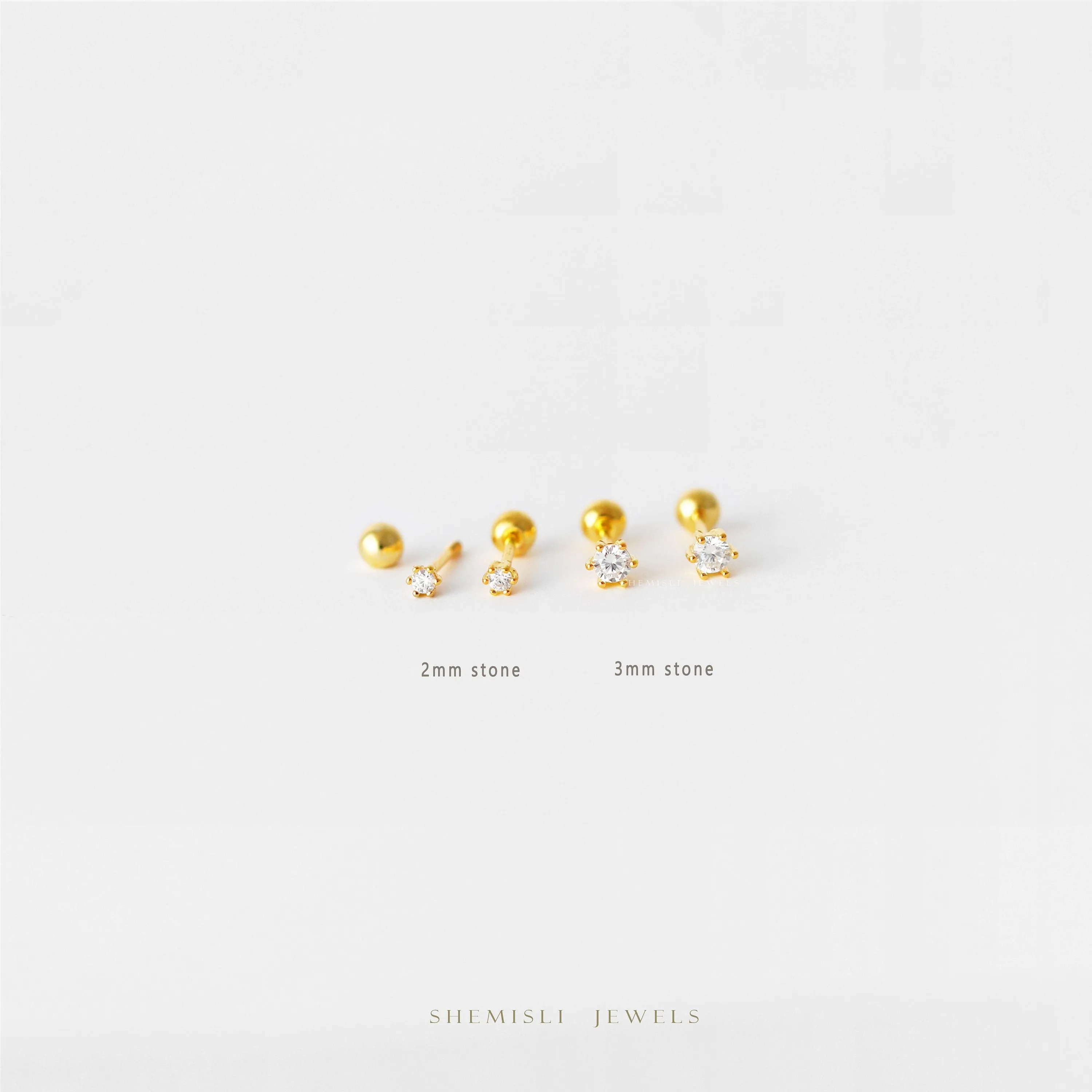 Dainty Clear CZ Studs With Screw Ball End (Type A and Type B), 2mm, 3mm, Unisex, Gold, Silver SHEMISLI - SS786, SS788 (SS178 Type B)