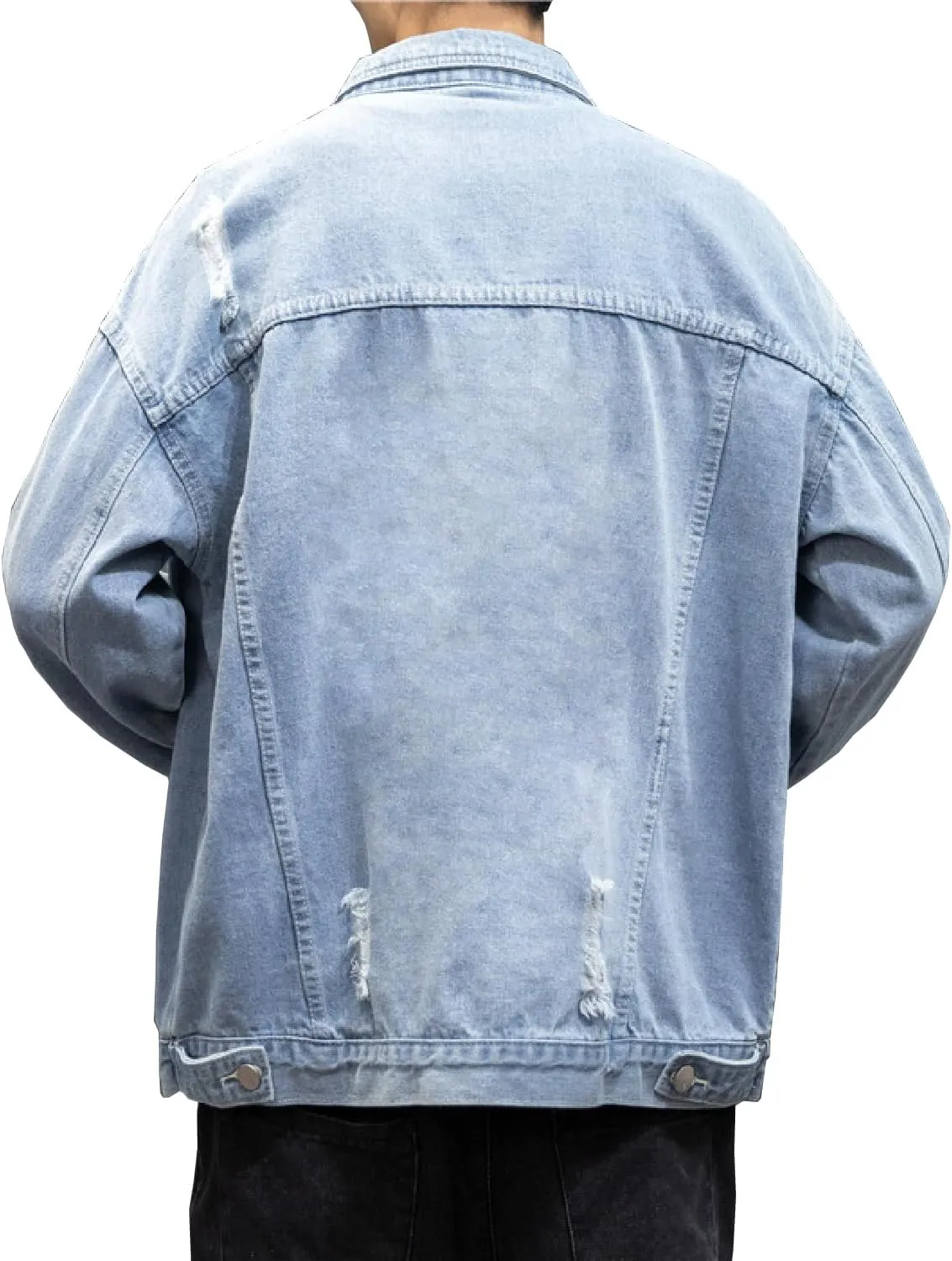 DAVID.ANN Men's Distressed Denim Jacket Casual Vintage Rugged Trucker Coat
