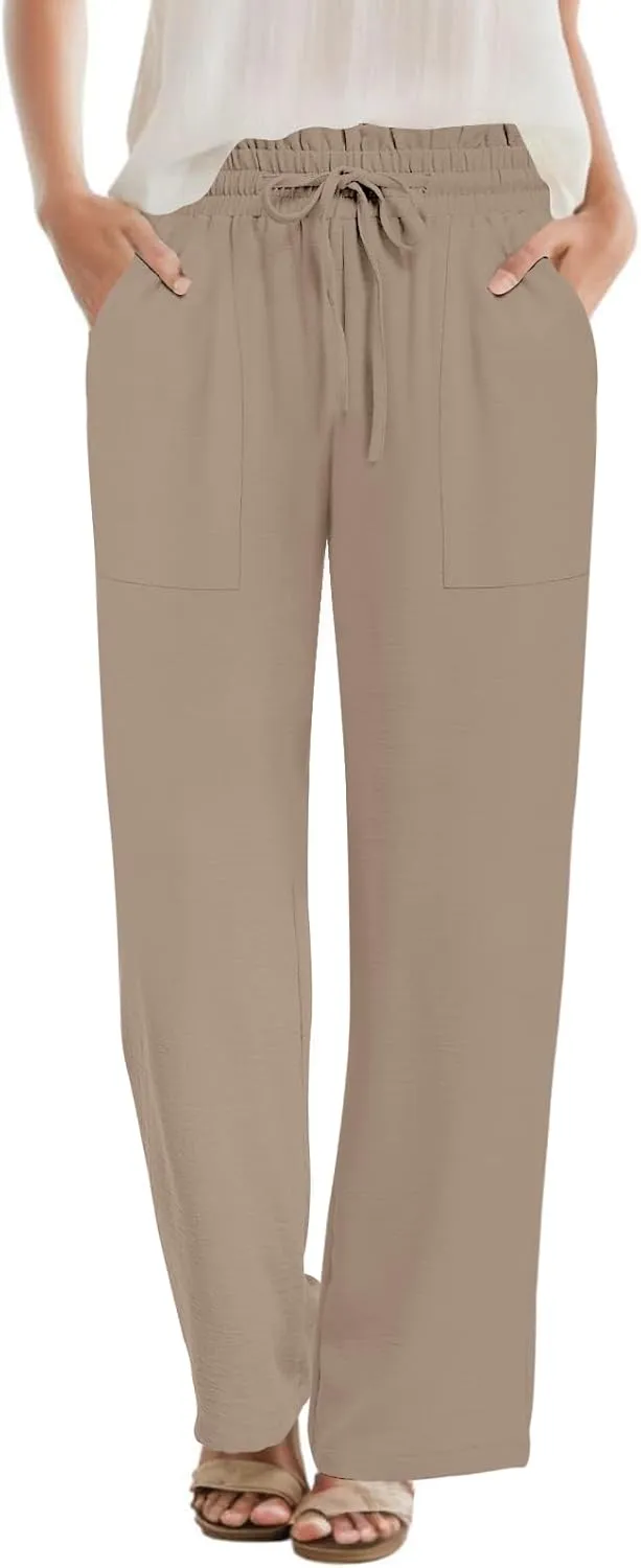 DB MOON Womens Wide Leg Pants Business Casual Outfits Loose High Waist Trouser with Pockets