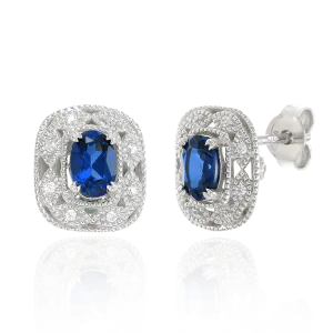 Deco Inspired Blue Sapphire Earrings