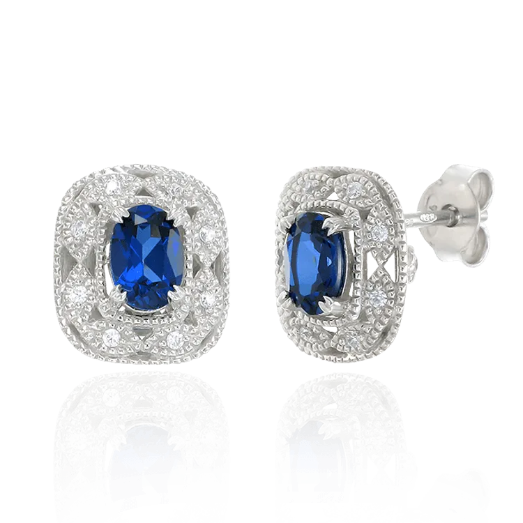 Deco Inspired Blue Sapphire Earrings