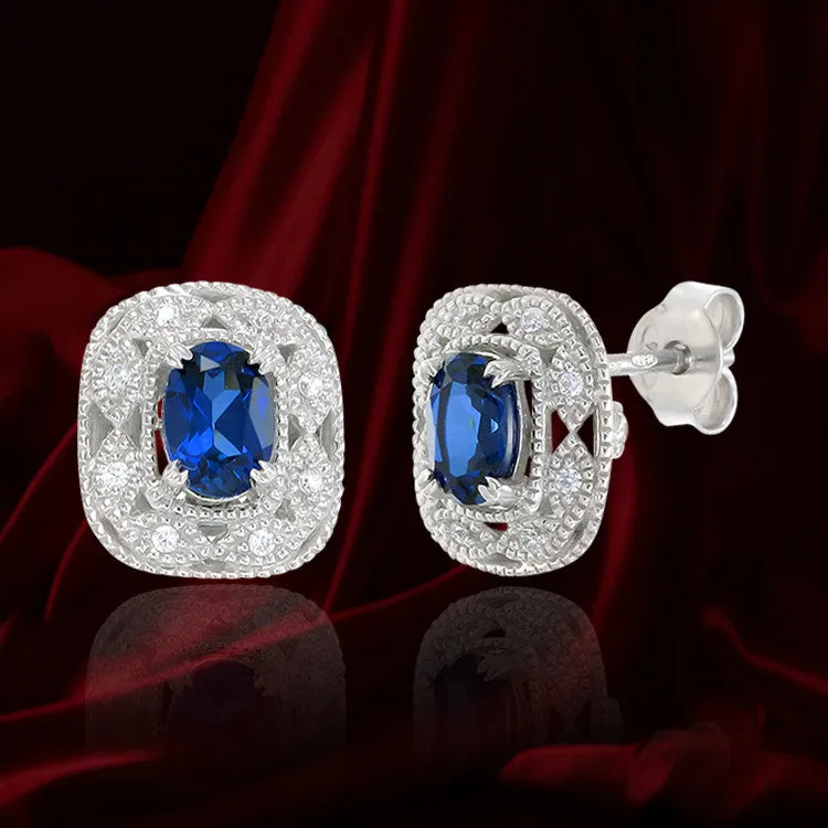 Deco Inspired Blue Sapphire Earrings