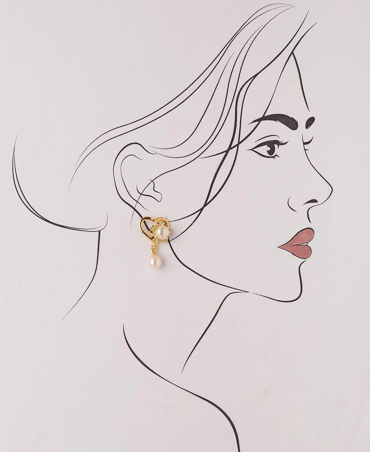 Delicate Heart Pearl Hanging Earring
