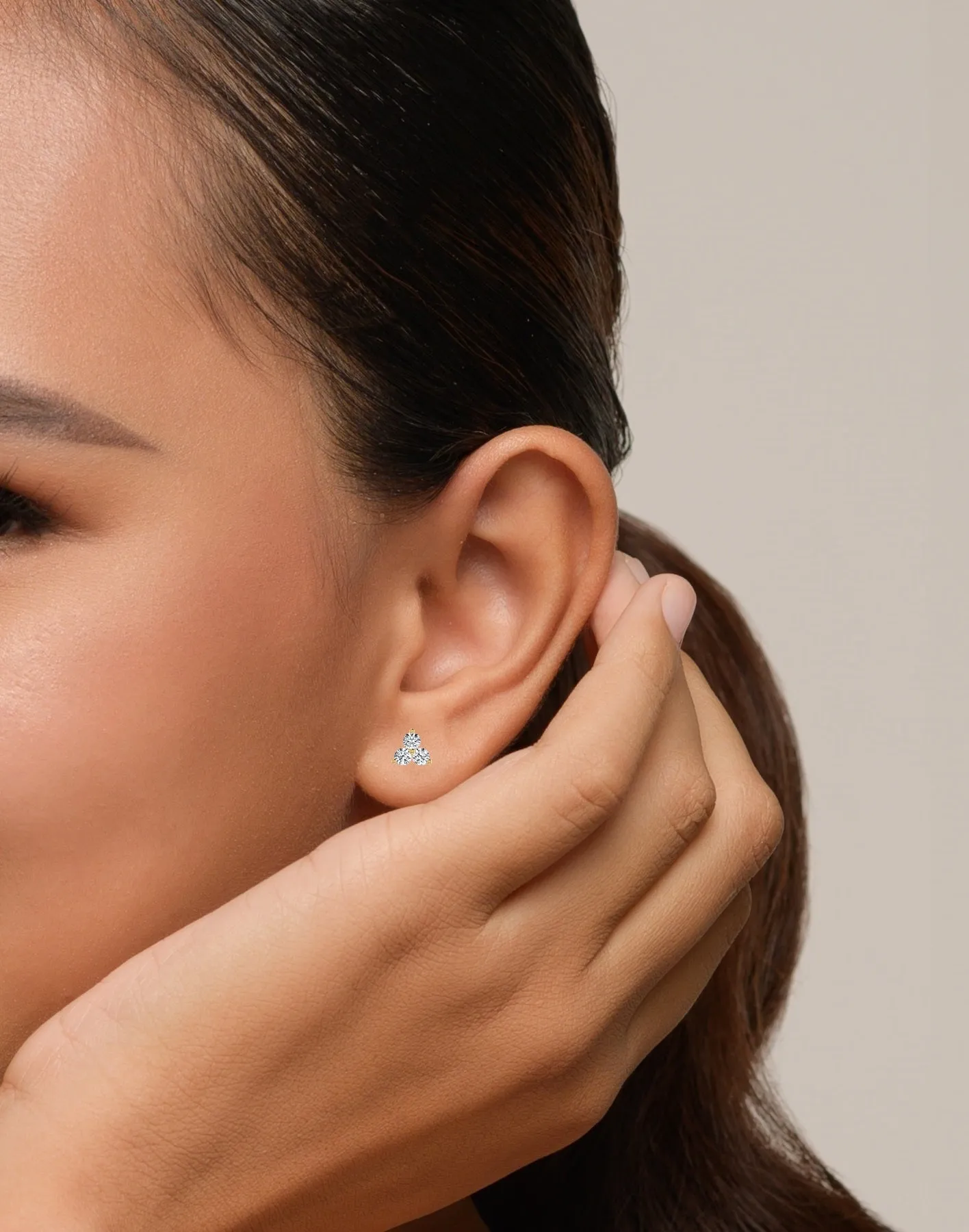 Delicate Triple Diamond Stud Earring