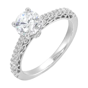 Designed with the perfect pinch on the shank, this pave engagement ring will show off your center stone beautifully with detailed side view.