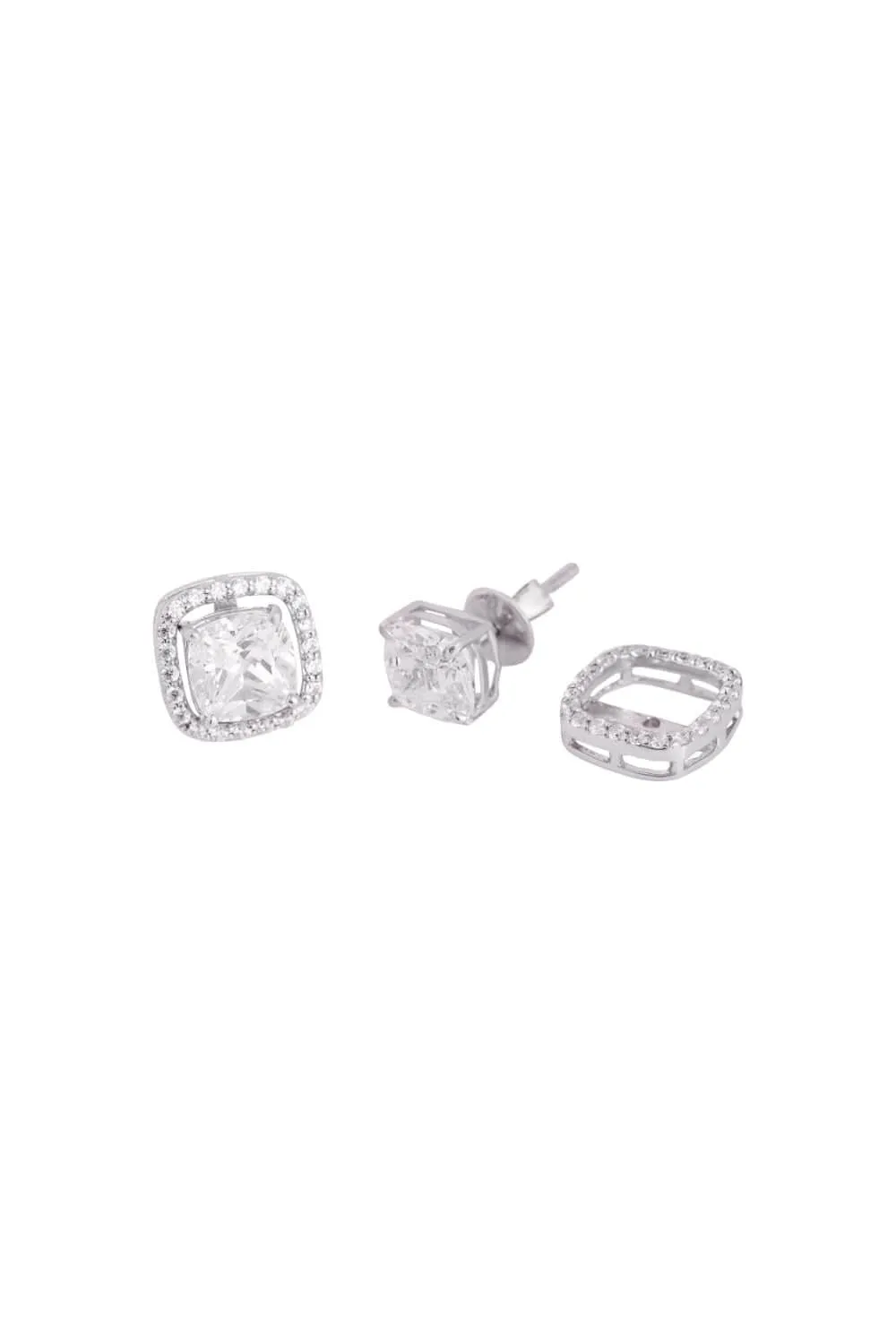Detachable Cushion Halo Solitaire Studs