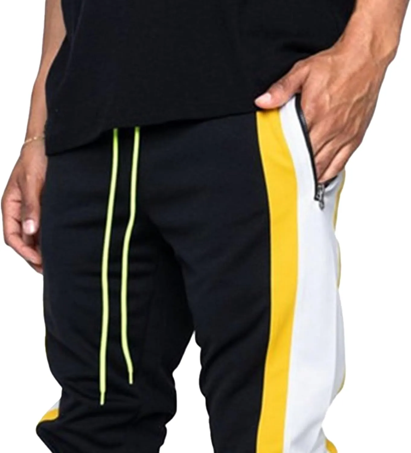DGHM-JLMY Mens Side Stripe Track Pants Casual Drawstring Waist Ankle Zipper Trousers Slim Fit Stretch Joggers Sweatpants