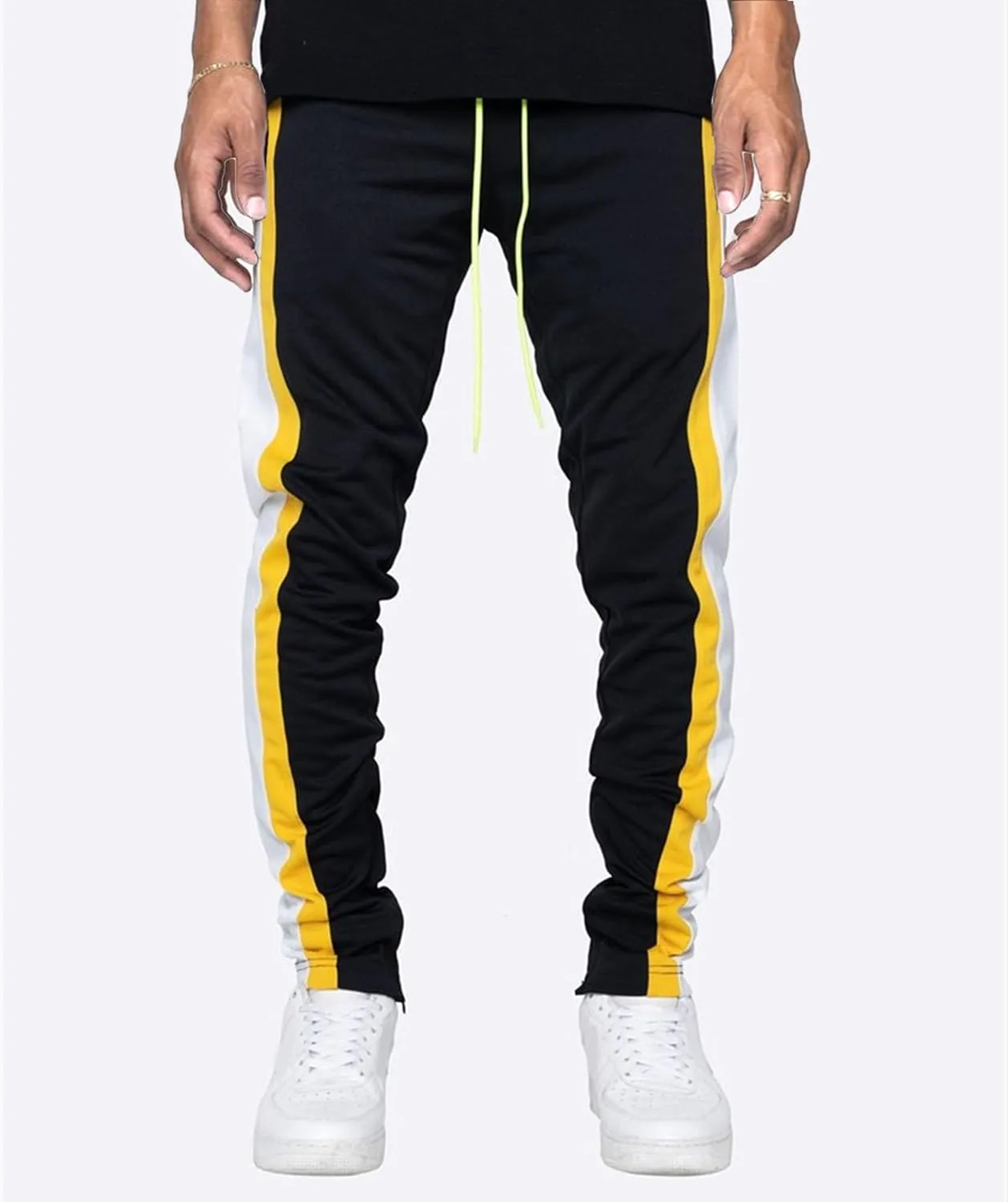 DGHM-JLMY Mens Side Stripe Track Pants Casual Drawstring Waist Ankle Zipper Trousers Slim Fit Stretch Joggers Sweatpants