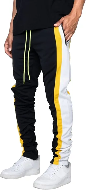 DGHM-JLMY Mens Side Stripe Track Pants Casual Drawstring Waist Ankle Zipper Trousers Slim Fit Stretch Joggers Sweatpants