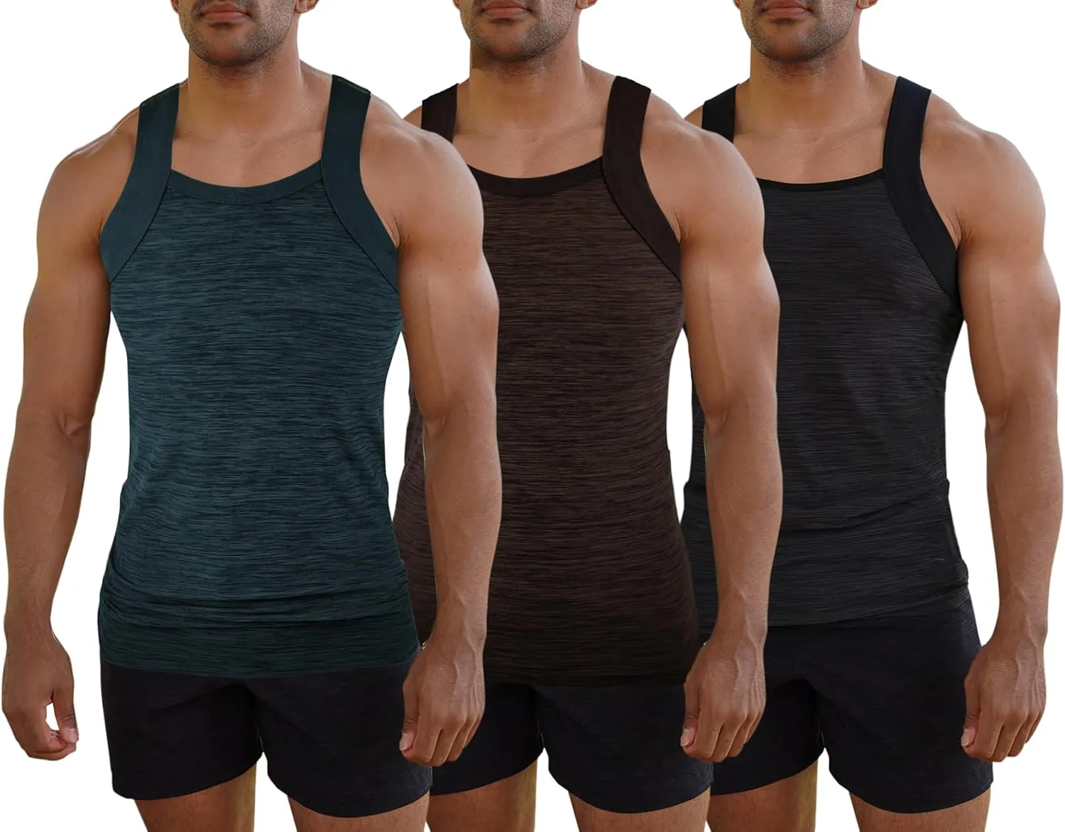 Different Touch Men's 3 Pack Dry Fit Square Cut Tank Tops
