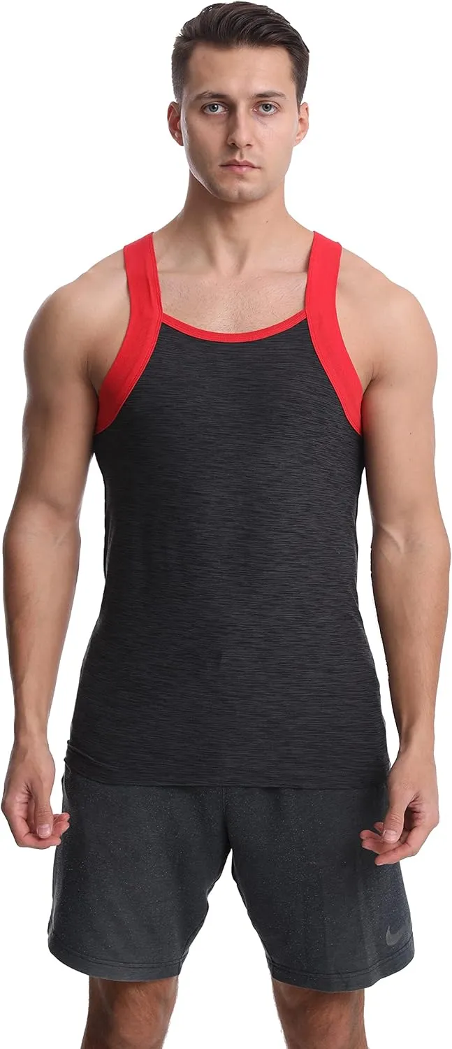 Different Touch Men's 3 Pack Dry Fit Square Cut Tank Tops