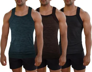 Different Touch Men's 3 Pack Dry Fit Square Cut Tank Tops