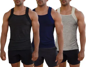 Different Touch Men's 3 Pack Dry Fit Square Cut Tank Tops