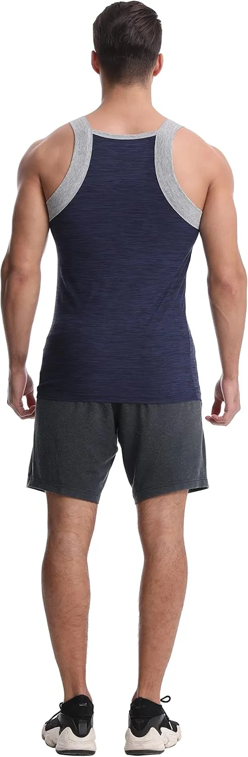 Different Touch Men's 3 Pack Dry Fit Square Cut Tank Tops