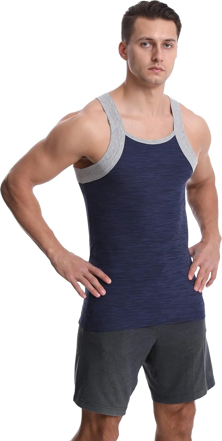 Different Touch Men's 3 Pack Dry Fit Square Cut Tank Tops