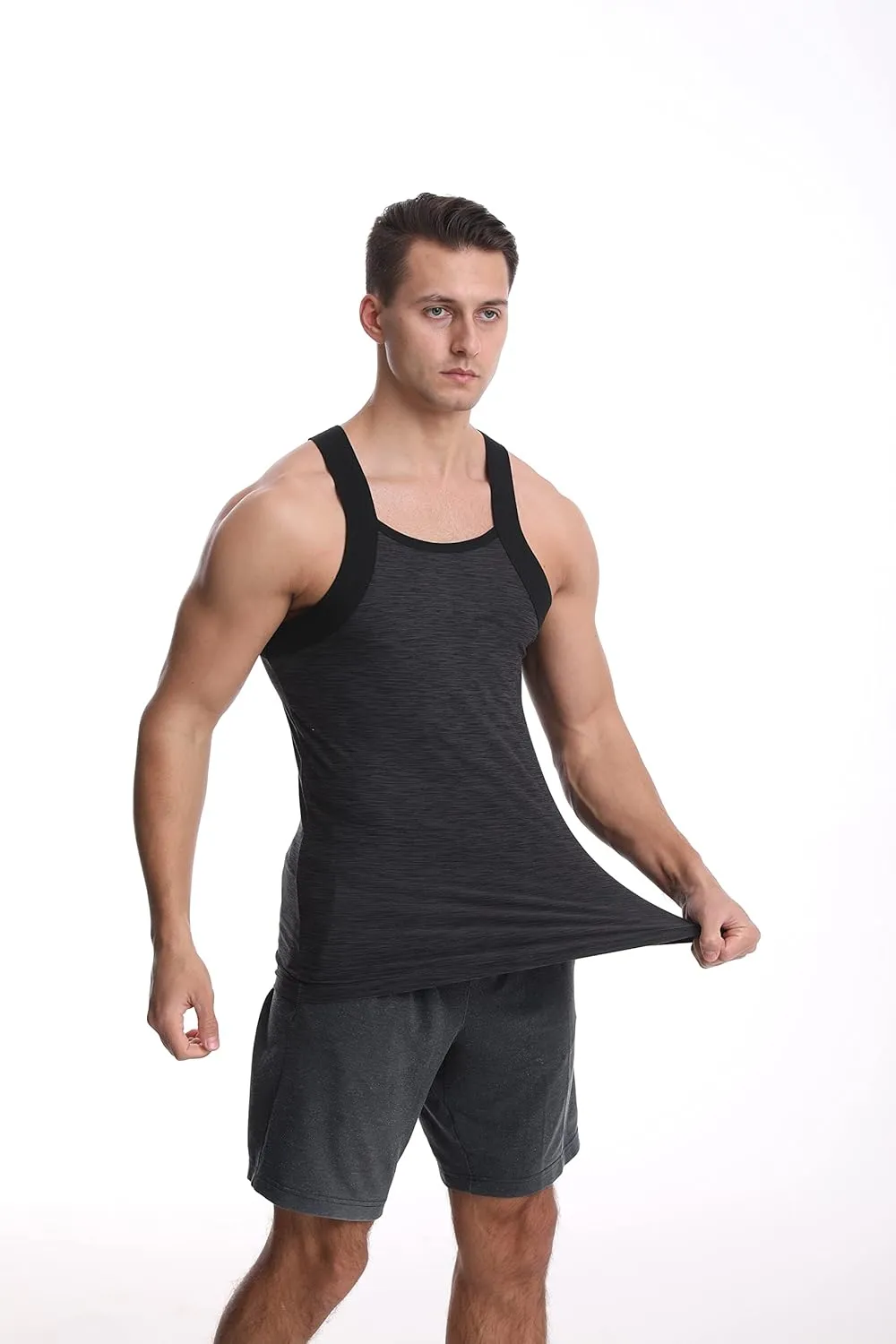 Different Touch Men's 3 Pack Dry Fit Square Cut Tank Tops