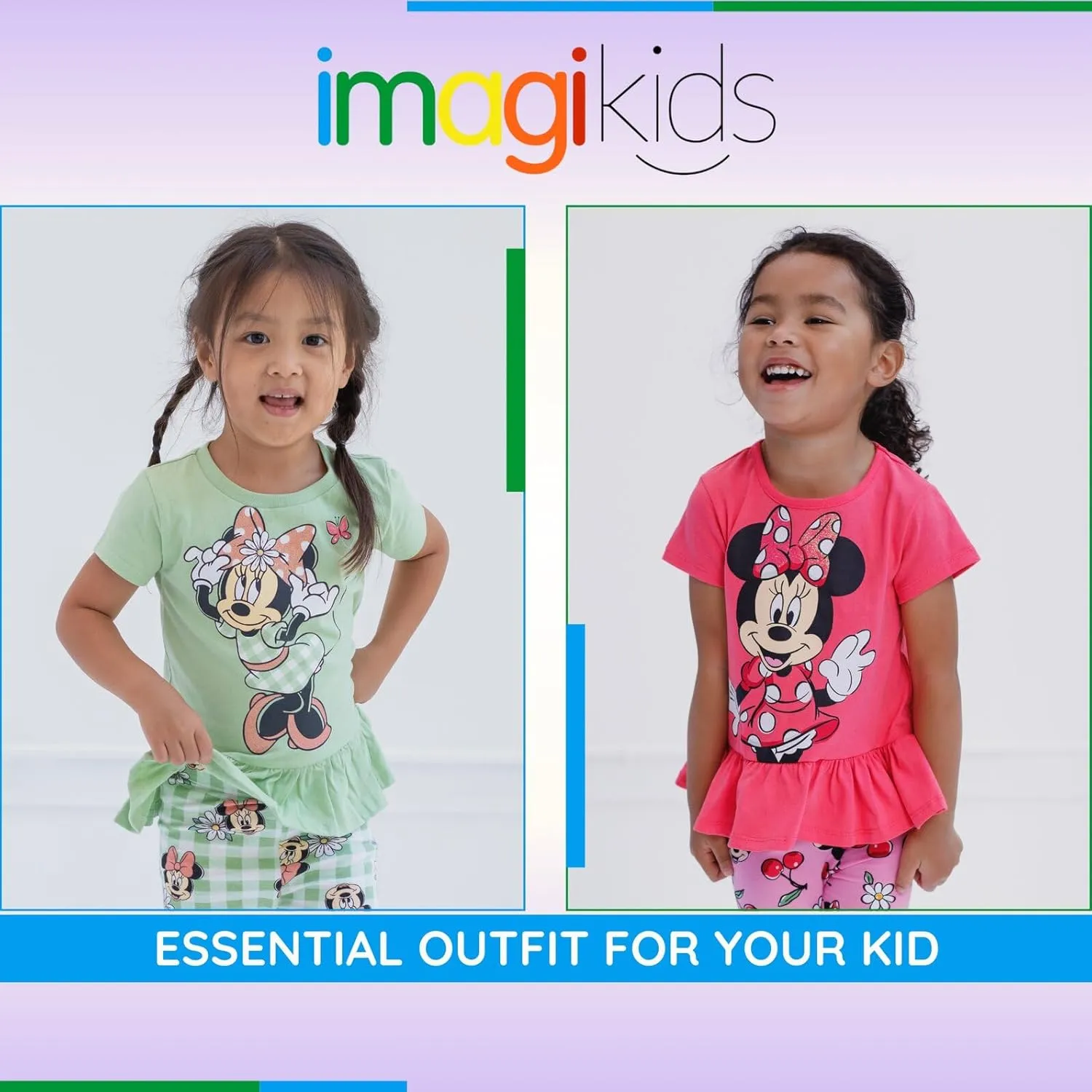 Disney Minnie Mouse Floral Peplum T-Shirt and Leggings Outfit Set Infant to Big Kid Sizes (12 Months - 14-16)