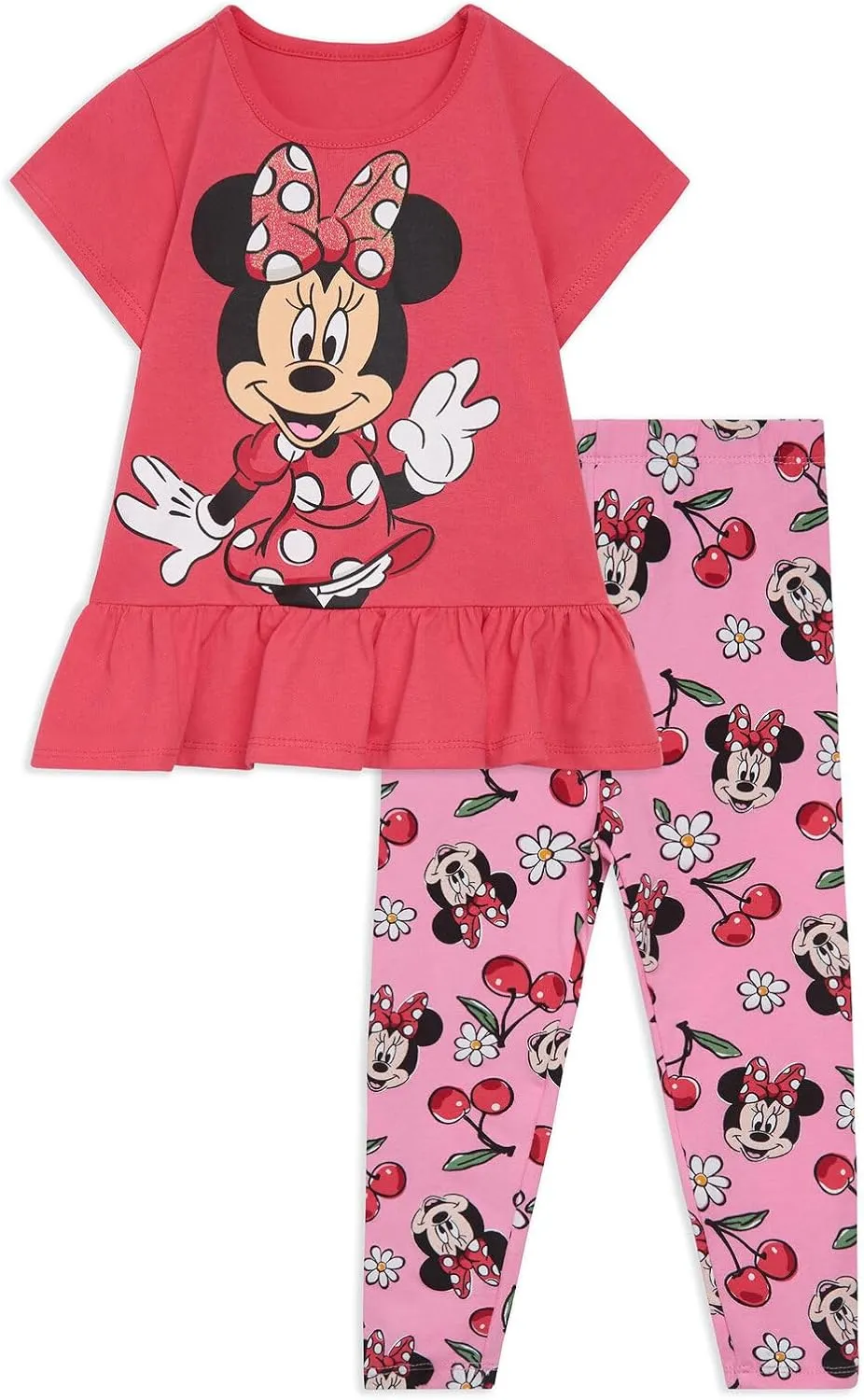 Disney Minnie Mouse Floral Peplum T-Shirt and Leggings Outfit Set Infant to Big Kid Sizes (12 Months - 14-16)
