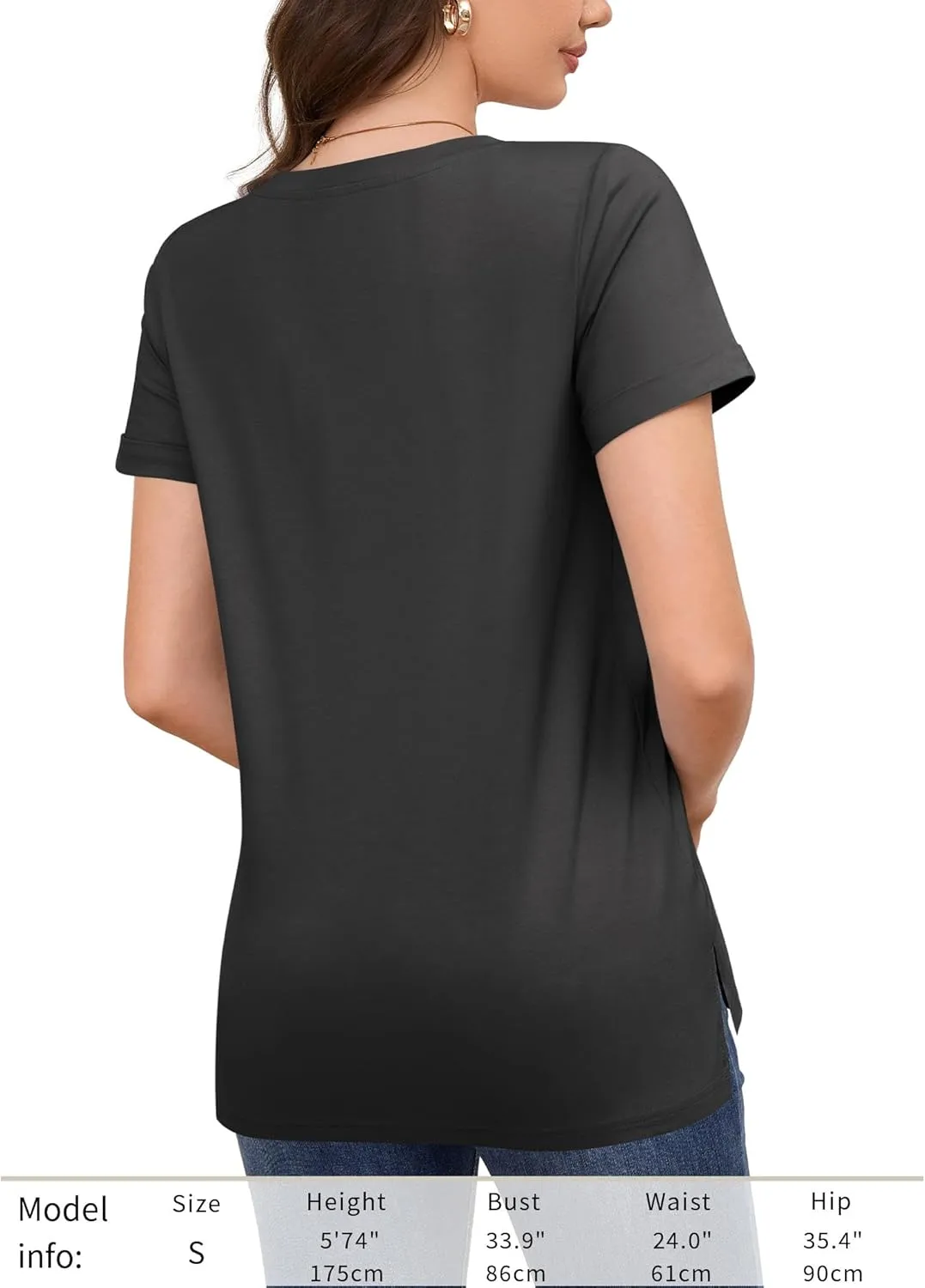 DittyandVibe Women's Cotton V Neck Rolled Short Sleeve T Shirt Loose Fit Split Hem Tops