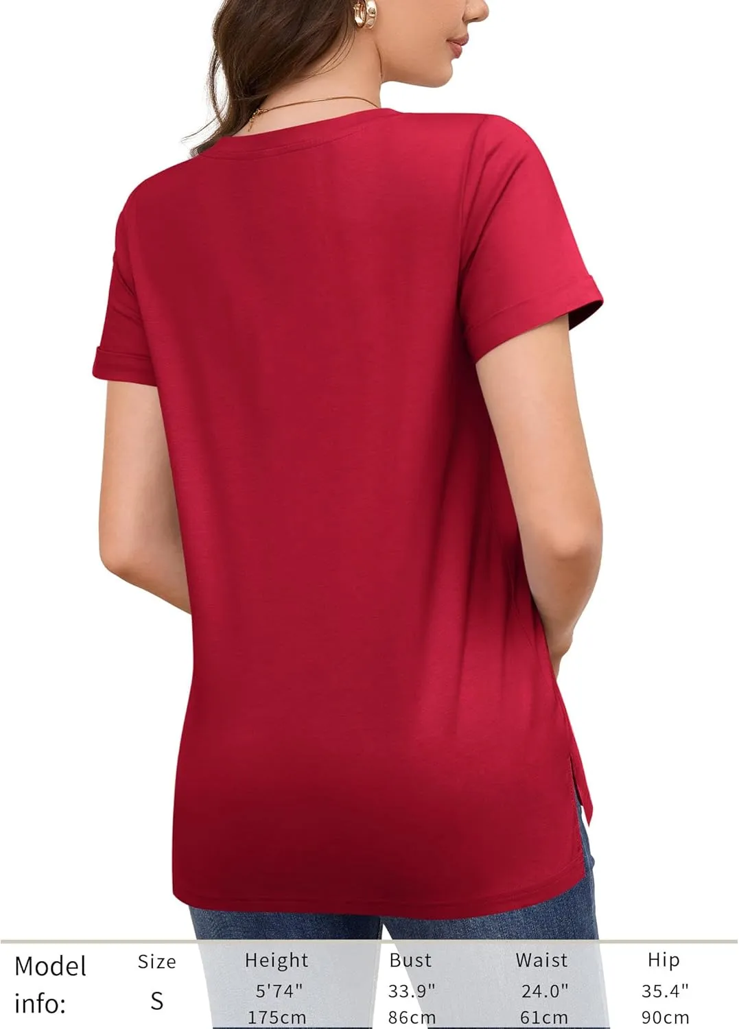 DittyandVibe Women's Cotton V Neck Rolled Short Sleeve T Shirt Loose Fit Split Hem Tops