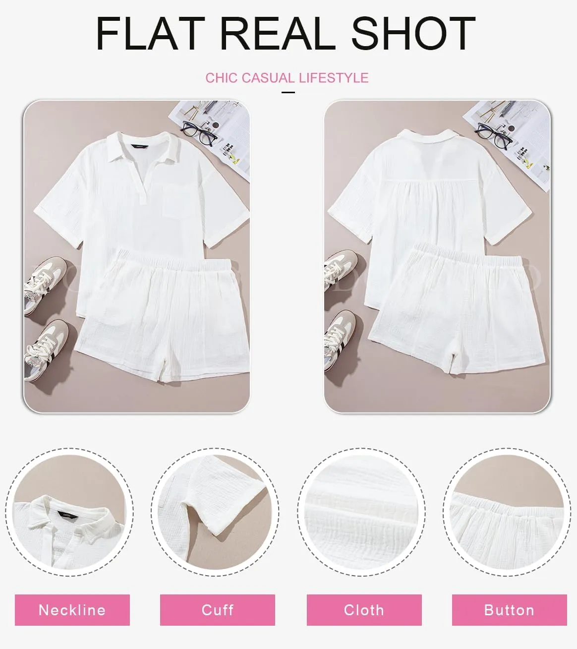 Dokotoo Women's Two Piece Outfits V Neck Short Sleeve Shirts and High Waist Shorts Lounge Sets
