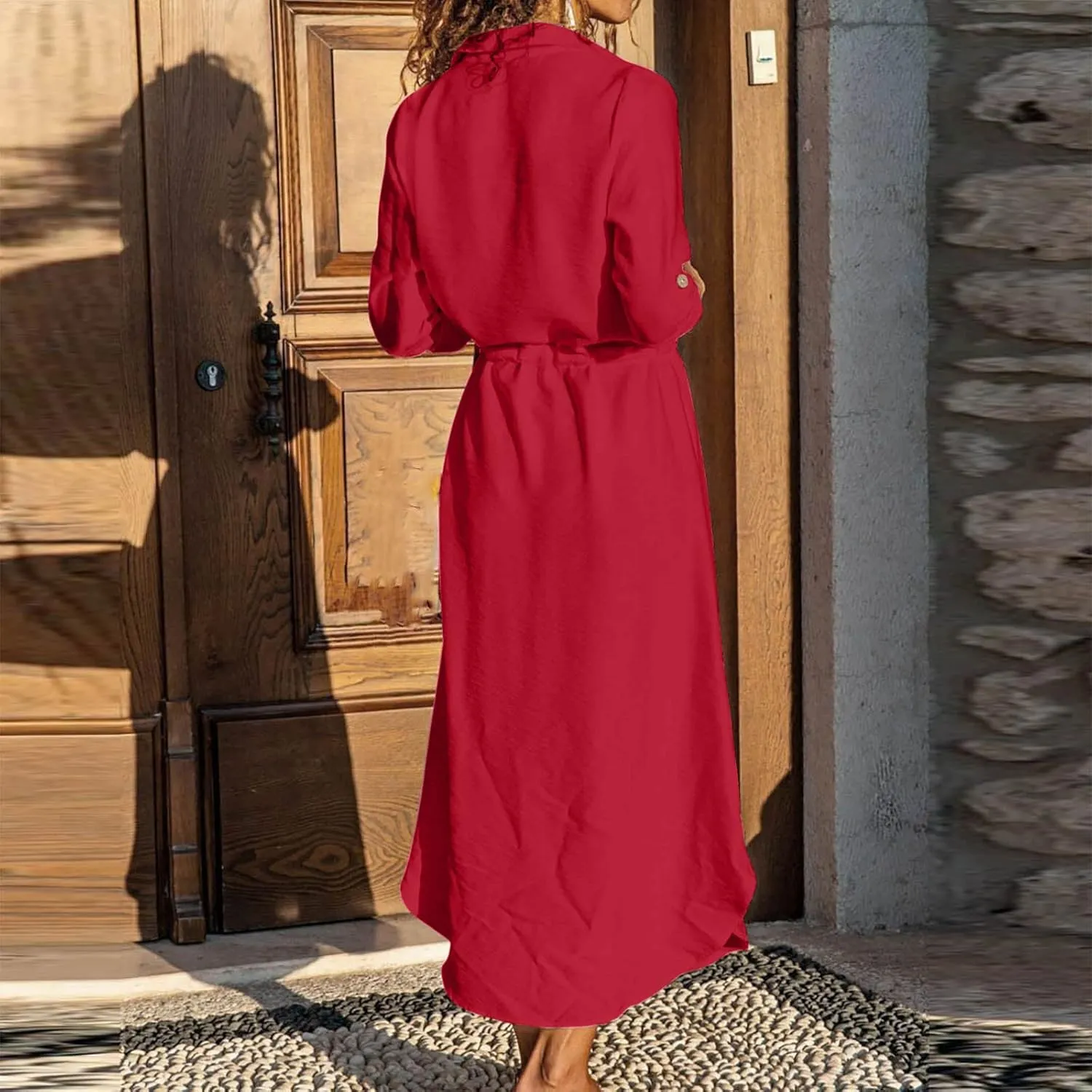 Dresses for Women Fall 2024 Plus Size Button Down Ankle Length Dresses Cotton Linen Empire Waist Maxi Long Dresses